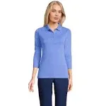 Women's 3/4 Sleeve Cotton Interlock Polo - Lands' End - Blue - XS