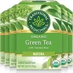 Traditional Medicinals Tea, Organic Green Tea Matcha, Genmaicha, Supports Health, 16 Tea Bags (6 Pack)