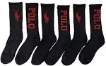 POLO Ralph Lauren Men&#039;s Sock Size 10-13 6 Pairs Classic Sport Socks Black/Red