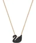 Swarovski Valentines Rose Gold-Tone Crystal Pavé Black Swan 14-7/8" Pendant Neck