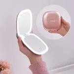 Compact LED Magnifying Travel Makeup-Mirror - 4 Inches 1X10X Magnification Small Hand Pocket Dimmable Double Sided USB Rechargeable Touch Screen, por