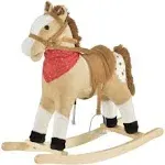 Qaba Kids Plush Ride-On Rocking Horse Toy Cowboy Rocker with Fun Realistic Sounds for Child 3-8 Years Old - Beige