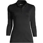 Lands' End Women's Petite Supima Cotton 3/4 Sleeve Polo Shirt - Small - Black