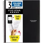 Five Star Spiral Notebook + Study App, 3-Subject, 1 Count (Pack of 1), Black 