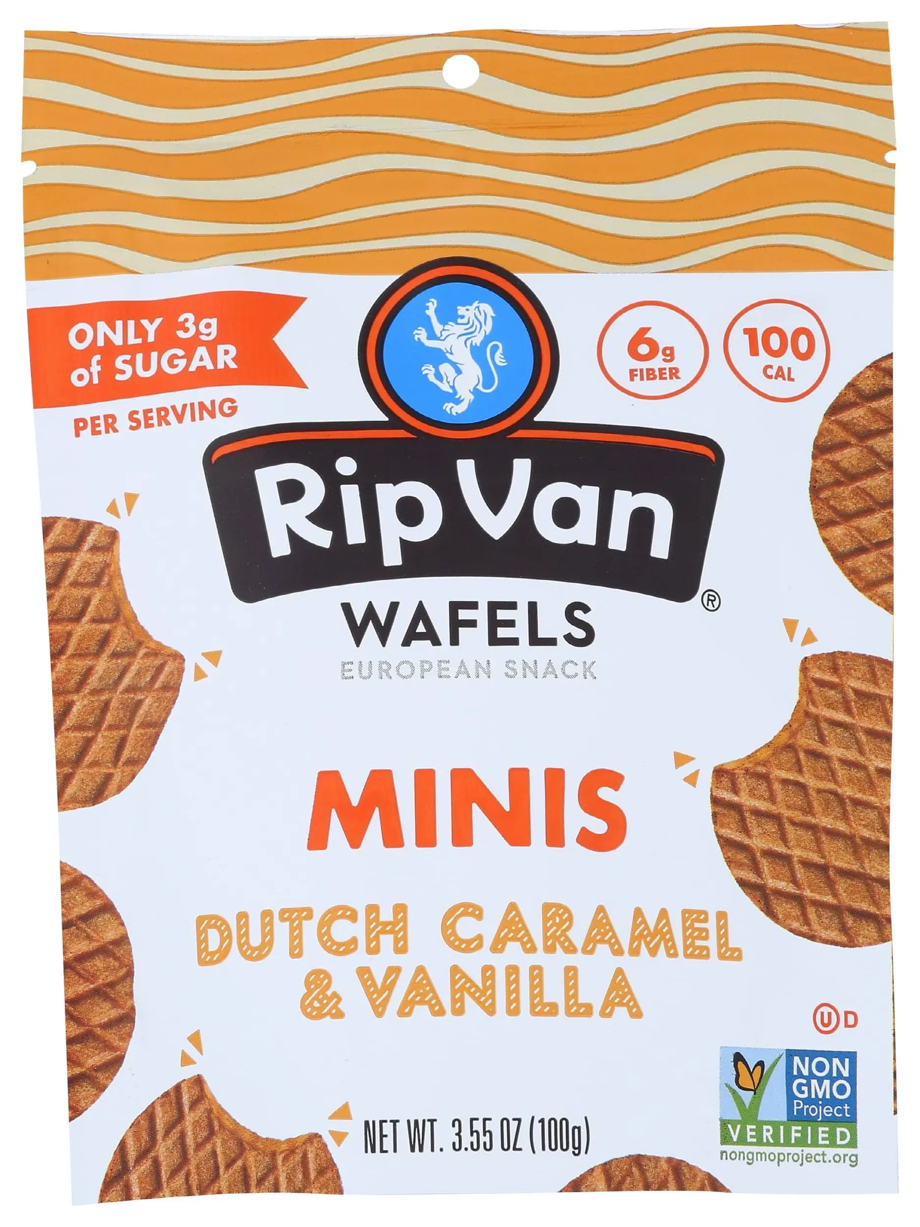 Rip Van Wafels Snack Wafels, Dutch Caramel and Vanilla, 4 Count