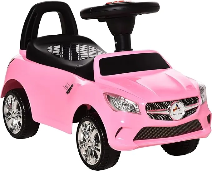 Aosom Kids Ride On Push Car, Foot-to-Floor Walking Sliding Toy Car for Toddler with Working Horn, Music, Headlights and Storage, Pink