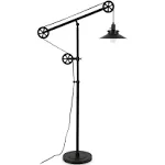 Henn&amp;Hart Wide Brim/Pulley System Floor Lamp with Metal Shade in Blackened Br...