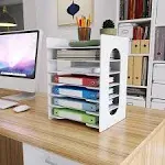 Natwind 7 Tiers Paper Organizer for Desk Desktop White File Holder Office Desk Organizer Mail Letter Tray & Paper Sorter Document Notebooks Storage