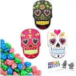 Sugar Skulls Tin Candy (3 Pack) Festive Sweet Flavor Skill Shaped Gift Stuffers with 2 Gosutoys Stickers