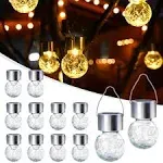 GIGALUMI 12 Pack Solar Outdoor Lights, Solar Hanging Lights Cracked Glass