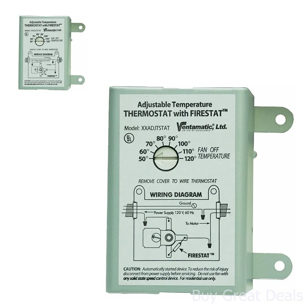 Ventamatic Xxfirestat 10-Amp Adjustable Thermostat with Firestat