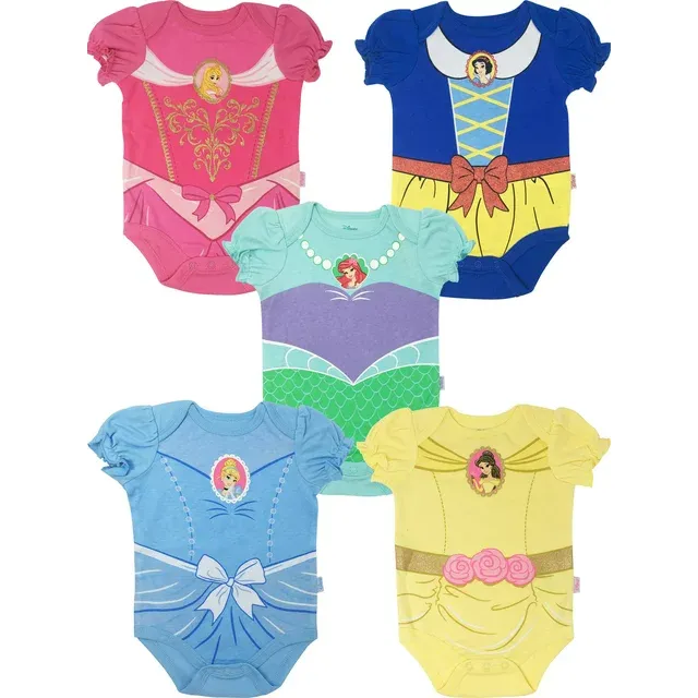 Disney Princess Ariel Cinderella Aurora Baby Girls Bodysuits and Headband Newborn to Infant