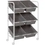 Honey-Can-Do 6-Bin Rolling Cart, Grey/White CRT-09608 Grey