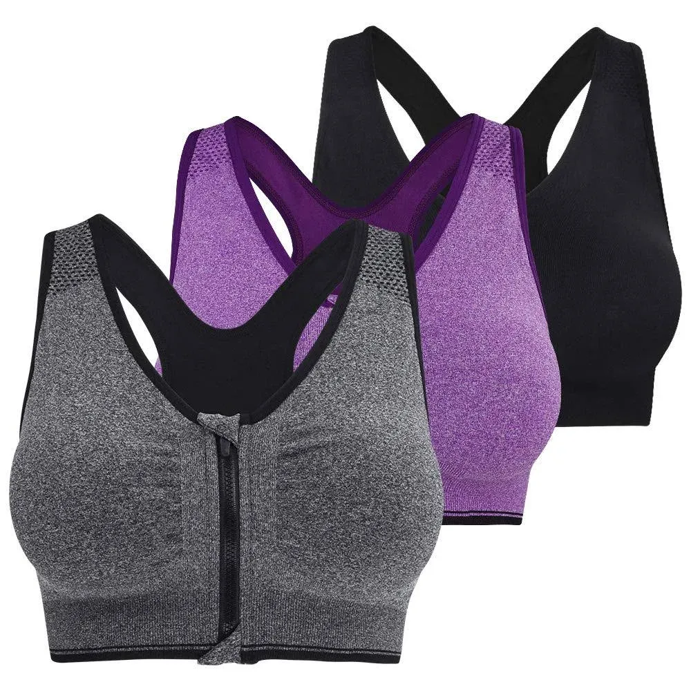 Fapreit Women's Zip Front Closure Sports Bra - Seamless Wirefree Post Surgery ...