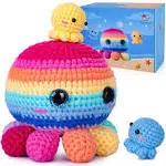  Crochet Kit for Beginners, Crochet Kit Step-by-Step Colorful Octopus Family