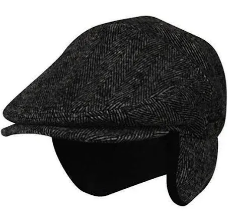 100% Wool Herringbone Winter Ivy Cabbie Hat w/Fleece Earflaps – Driving Hat