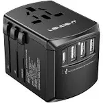 LENCENT Universal Travel Adapter, International Charger with 3 USB Ports and Type-C PD Fast Charging Adaptor for iPhone, Samsung, Tablet, Gopro. for Over 200 Countries Type A/C/G/I (USA, UK, EU AUS)