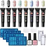 TopDirect 8 Colors Nail Stamping Gel Polish 8ml + 4pcs Nail Stamp Templates + 2 x 8 ml Liquid Latex Peel Off Tape + 1 Stampers with 2 Scrapers, Nail