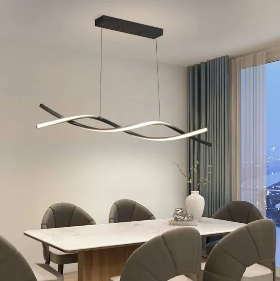 Modern Ceiling Pendant Light, Dimmable LED Pendant Light, Dimmable 3 Color Mode Chandelier for Living Room, Dining Room, Kitchen, Bedroom,Bar(Black, 39IN)