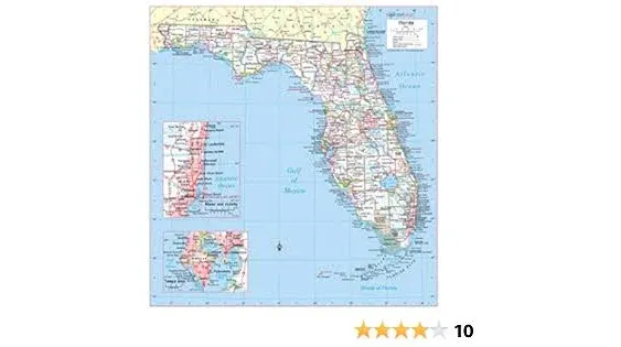 Cool Owl Maps Florida State Wall Map Poster Rolled (Paper 24"Wx25"H)