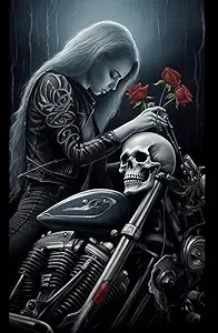 MaiYiYi Skull and Beauty Diamond Painting Motorcycle Beauty Skull 5D Full Round Diamond Painting Human Skeleton Diamond Painting by Numbers Beauty Car Diamond Painting (40X30 CM)