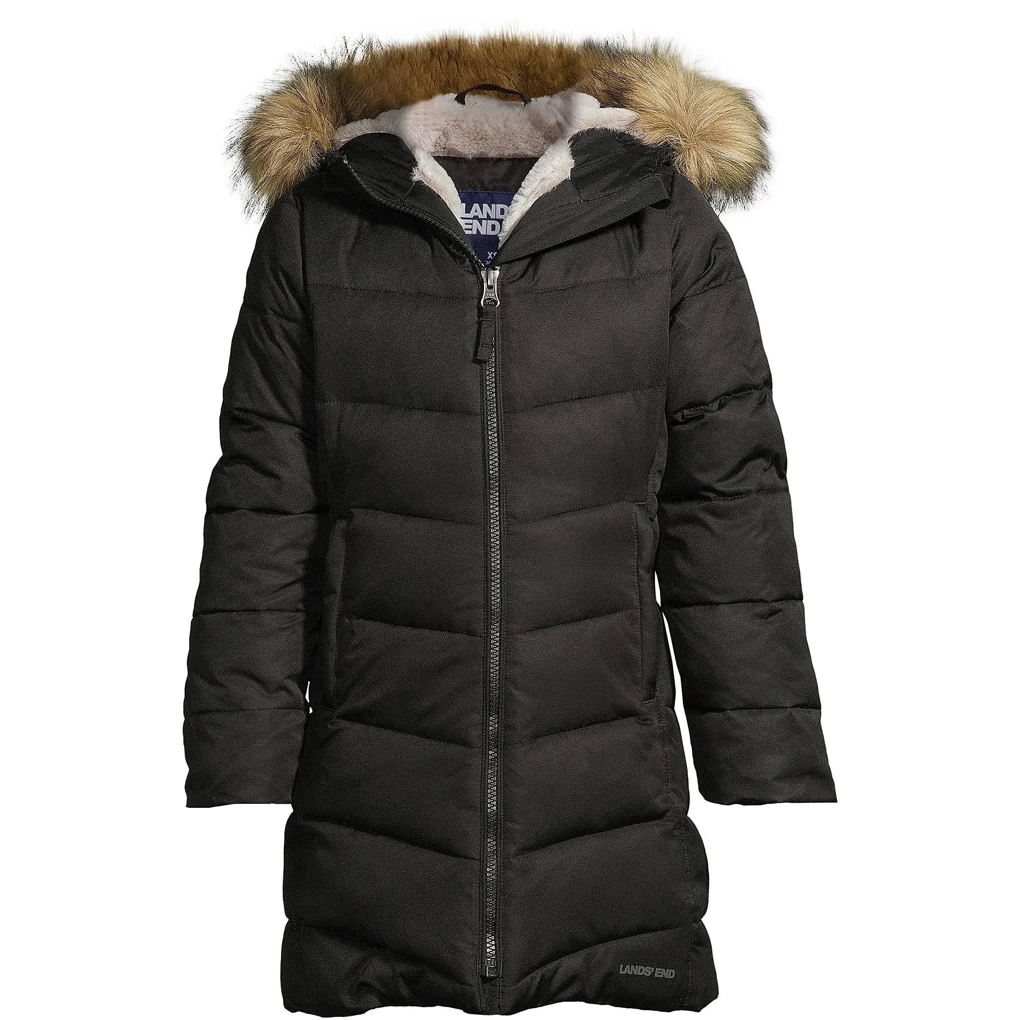 Lands' End Girls Winter Fleece Lined Down Alternative ThermoPlume Coat - Small - Black