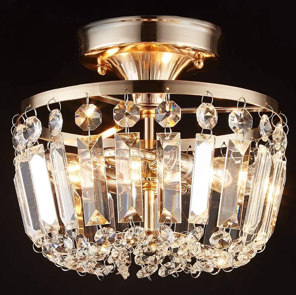 Semi Flush Light Gold Fixture Modern Crystal Chandelier Ceiling Mini Closet Rose