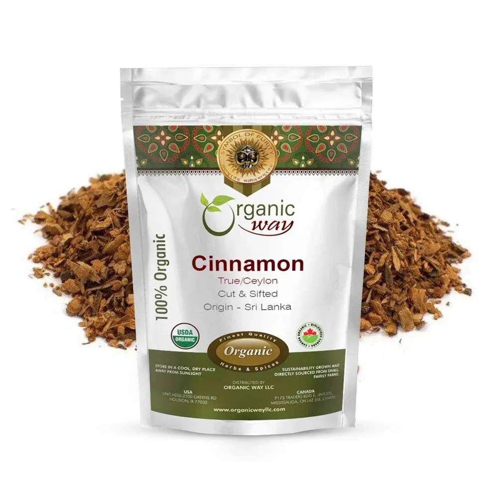 Organic Way True Ceylon Cinnamon Cut & Sifted (Cinnamomum Verum) - Adds Flavour | Organic & Kosher Certified | Raw, Non GMO & Gluten Free | USDA