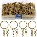 Swpeet 450pcs Bronze 1" 25mm Key Chain Rings Kit, Including 150pcs Keychain Rings with Chain and 150pcs Jump Ring with 150pcs Screw Eye Pins Bulk