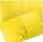 Better Office Products Yellow Plastic 2 Pocket Folders with Prongs, Heavyweight, Letter Size Poly Folders, 24 Pack, with 3 Metal Prongs Fastener