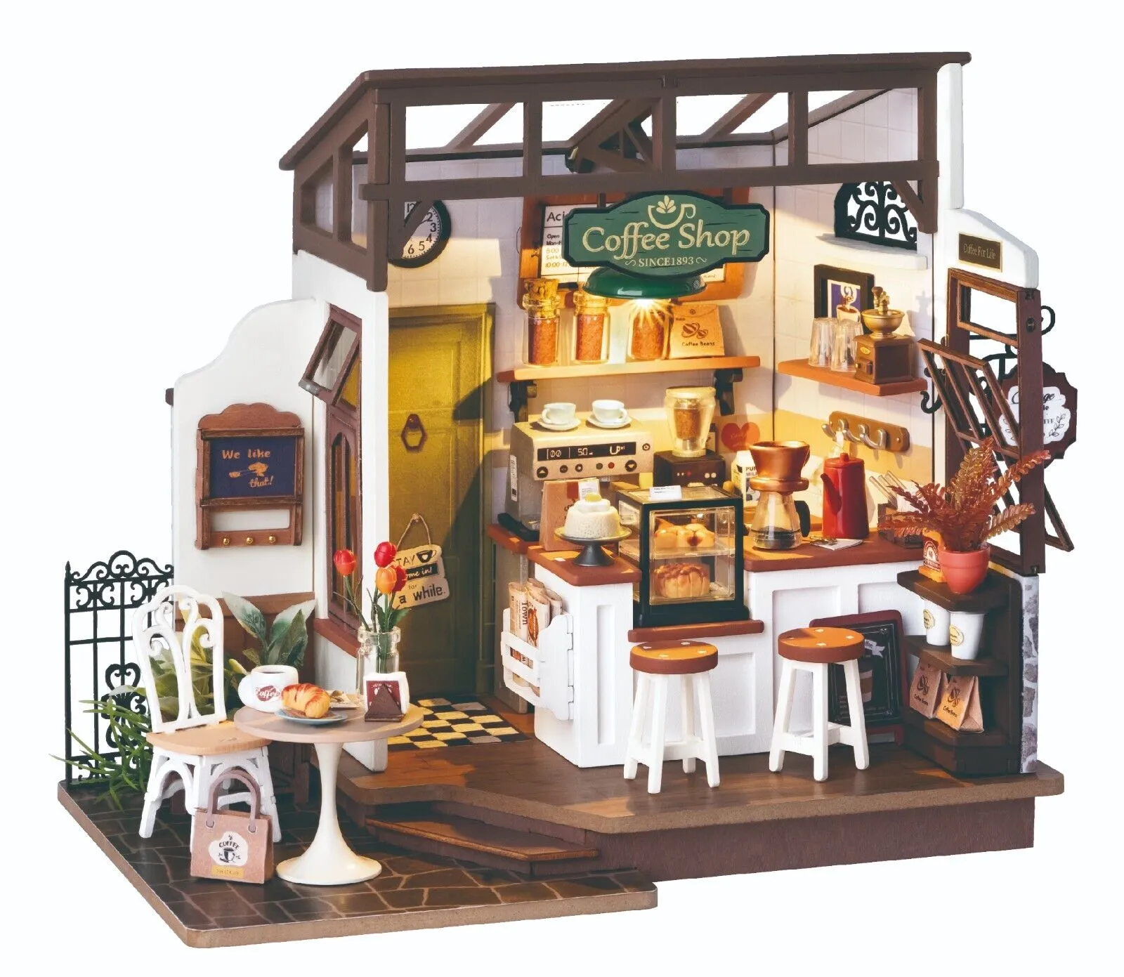 Rolife LED Minature Dollhouse DIY Café Miniature House Kit Teens Xmas Gifts