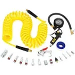 18 Pieces Air Compressor Accessories kit, 1/4 in x 25 ft Recoil Poly Air Compressor Hose Kit, 1/4" NPT Quick Connect Air Fittings, 100 PSI Tire Inflator Gauge, Blow Gun, Couplers and Plugs