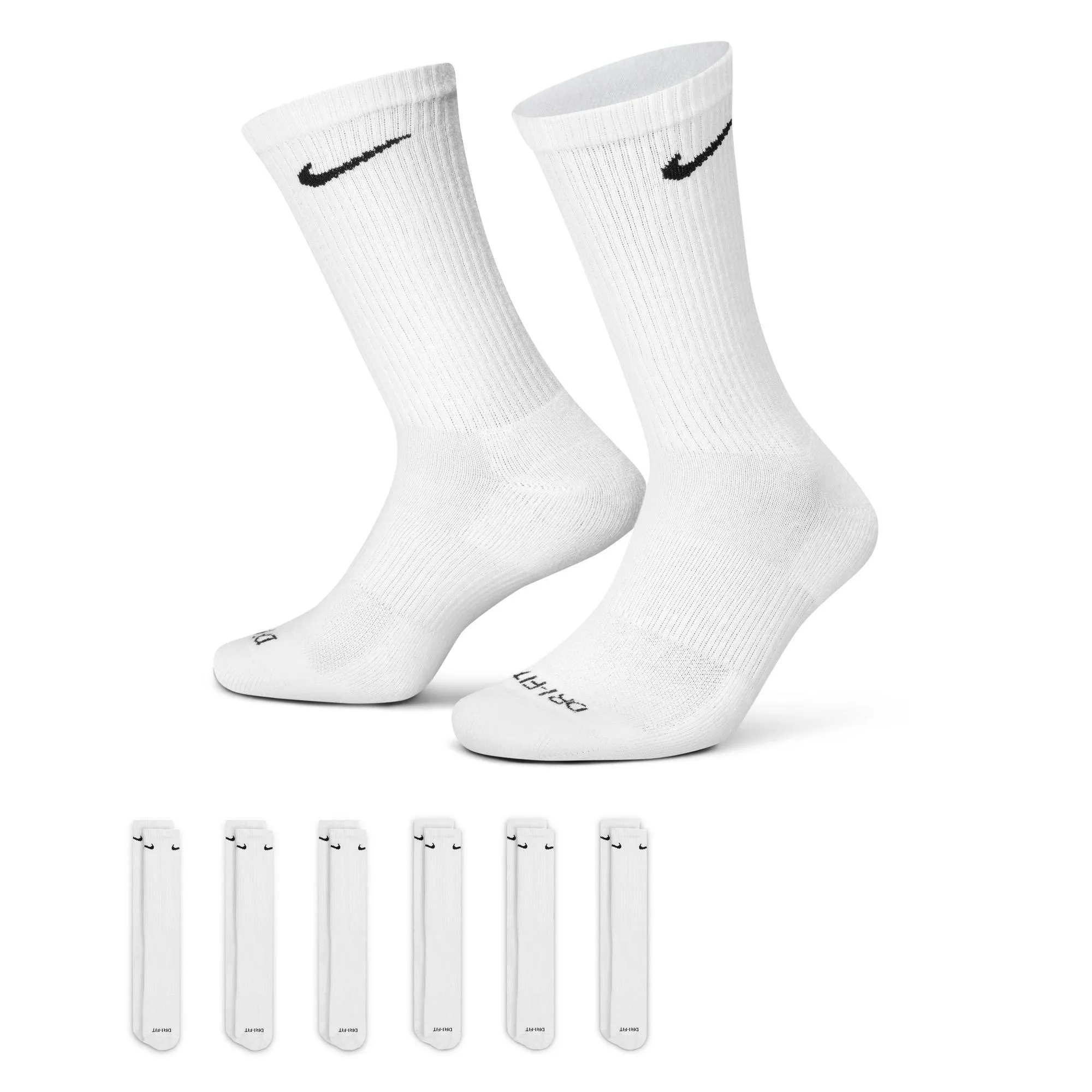 Nike Everyday Plus Cushioned Crew 6 Pack Socks - White M