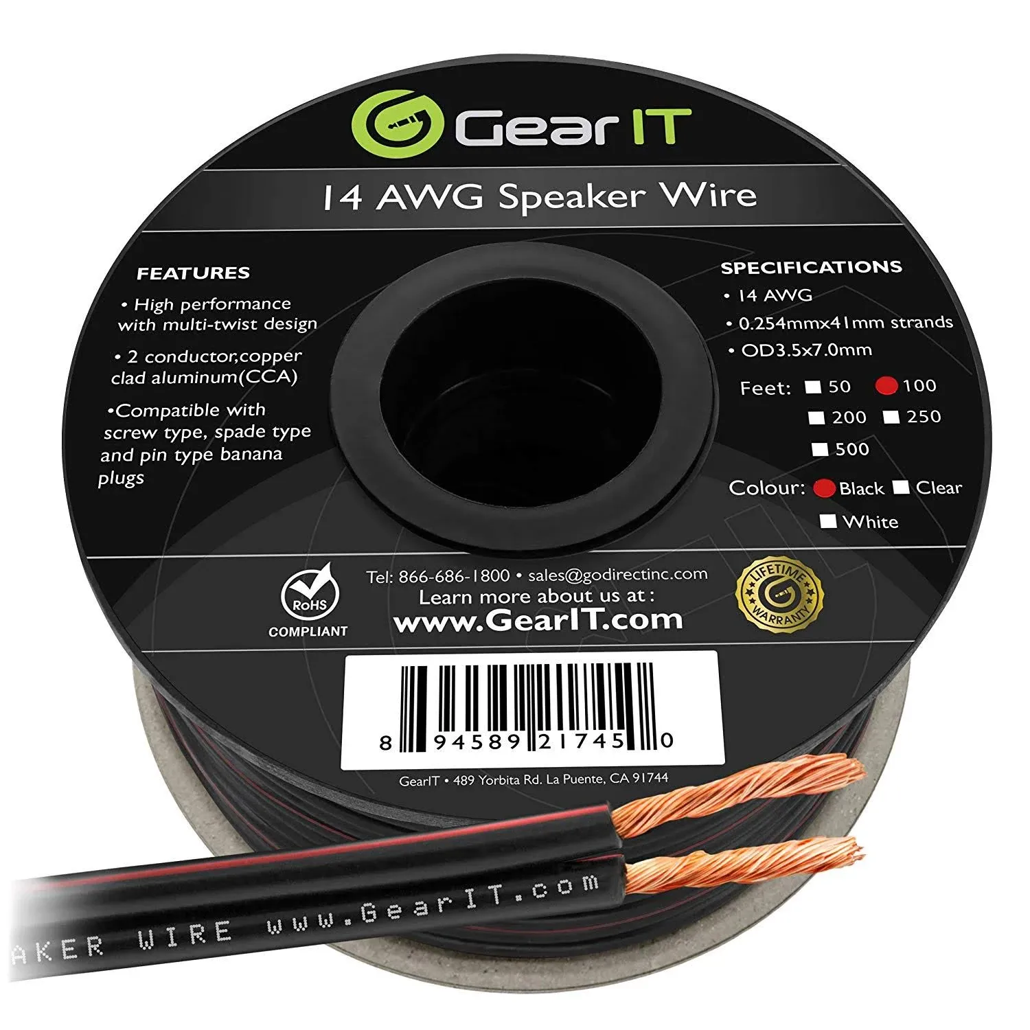 GearIT 14awg Speaker Wire, Pro Series 14 Gauge Speaker Wire Cable Great Use for Home Theater Speakers and Car Speakers