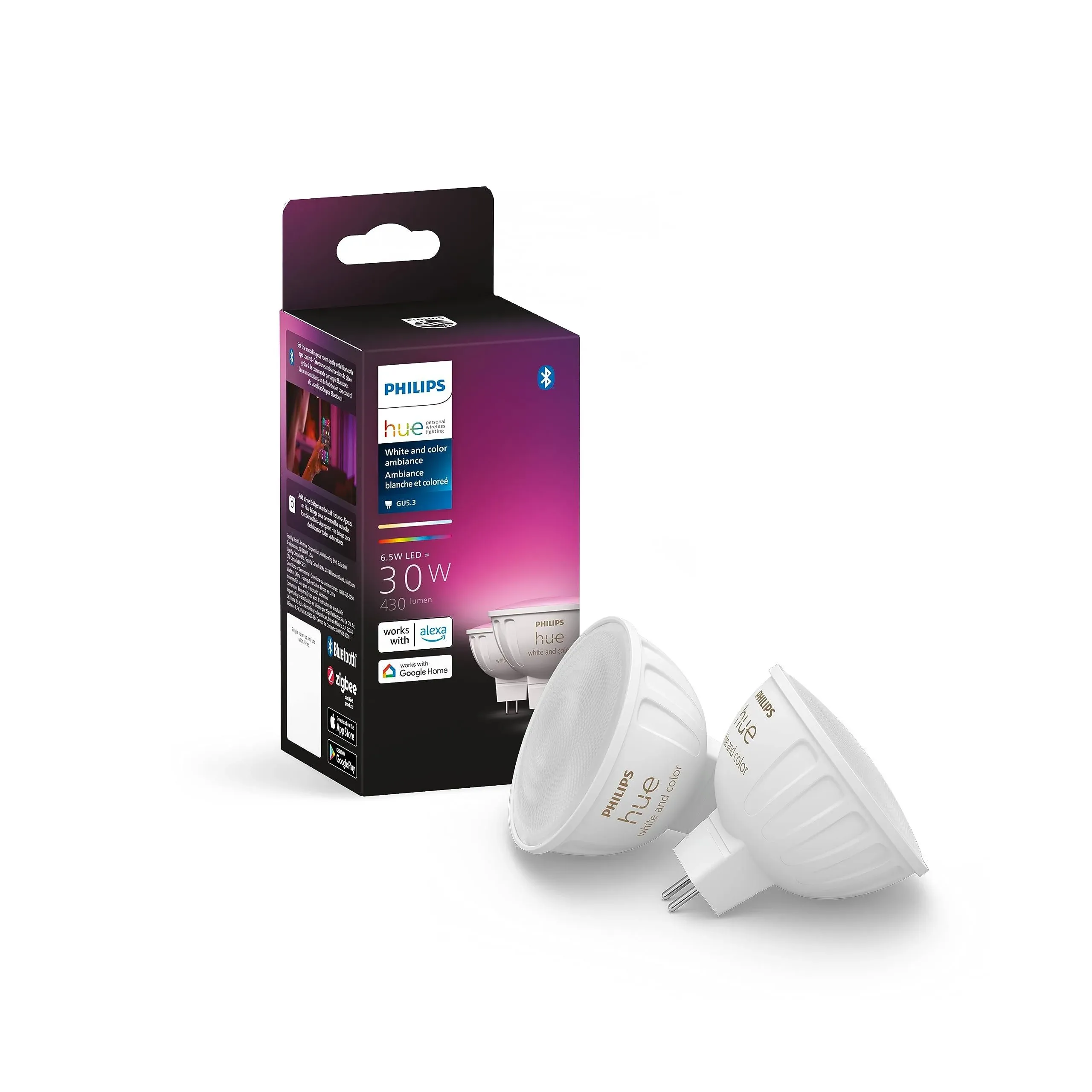 Philips Hue White and Color Ambiance MR16 Smart LED Light Bulb 2-Pack