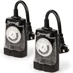 Black+decker BDXPA0030 Outdoor 2 Grounded Outlets Timer with Waterproof Outlet Timer for Lights (2 Pack)