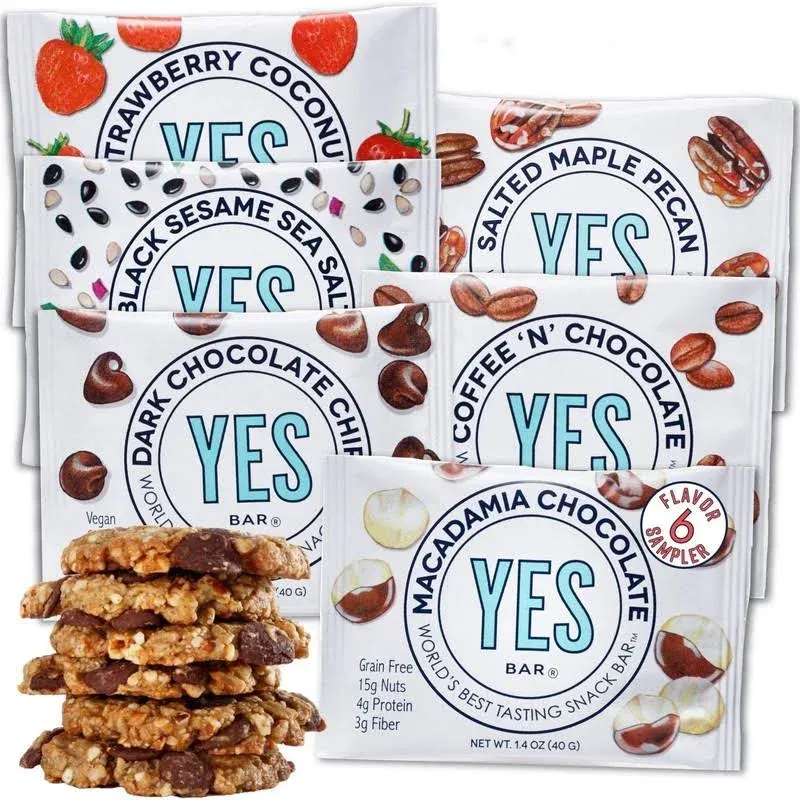 The YES Bar Six Flavor Variety Pack Plant Based Protein Decadent Snack Bar