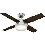 Hunter Dempsey 44-in Brushed Nickel LED Indoor Downrod or Flush Mount Ceiling Fan with Light Remote (4-Blade)