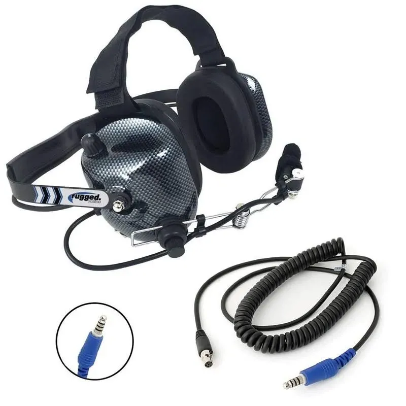 Rugged Carbon Fiber behind the Head Headset and Adaptor Cable for Intercoms – Fe