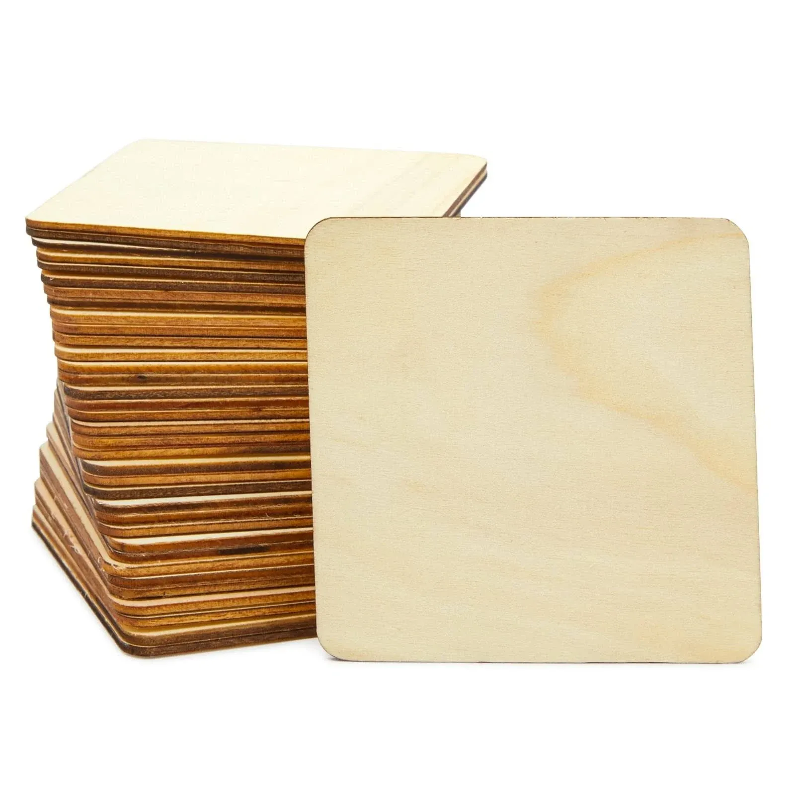 Juvale 4x4 Wooden Squares for Crafts, Unfinished Wood Cutouts with Rounded Corners for DIY Coasters (36 Pack)