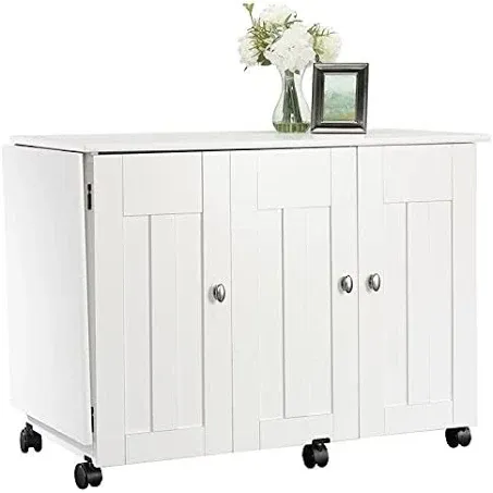 Sauder Folding SewingTable & Craft Cart Storage Cabinet, in Soft White