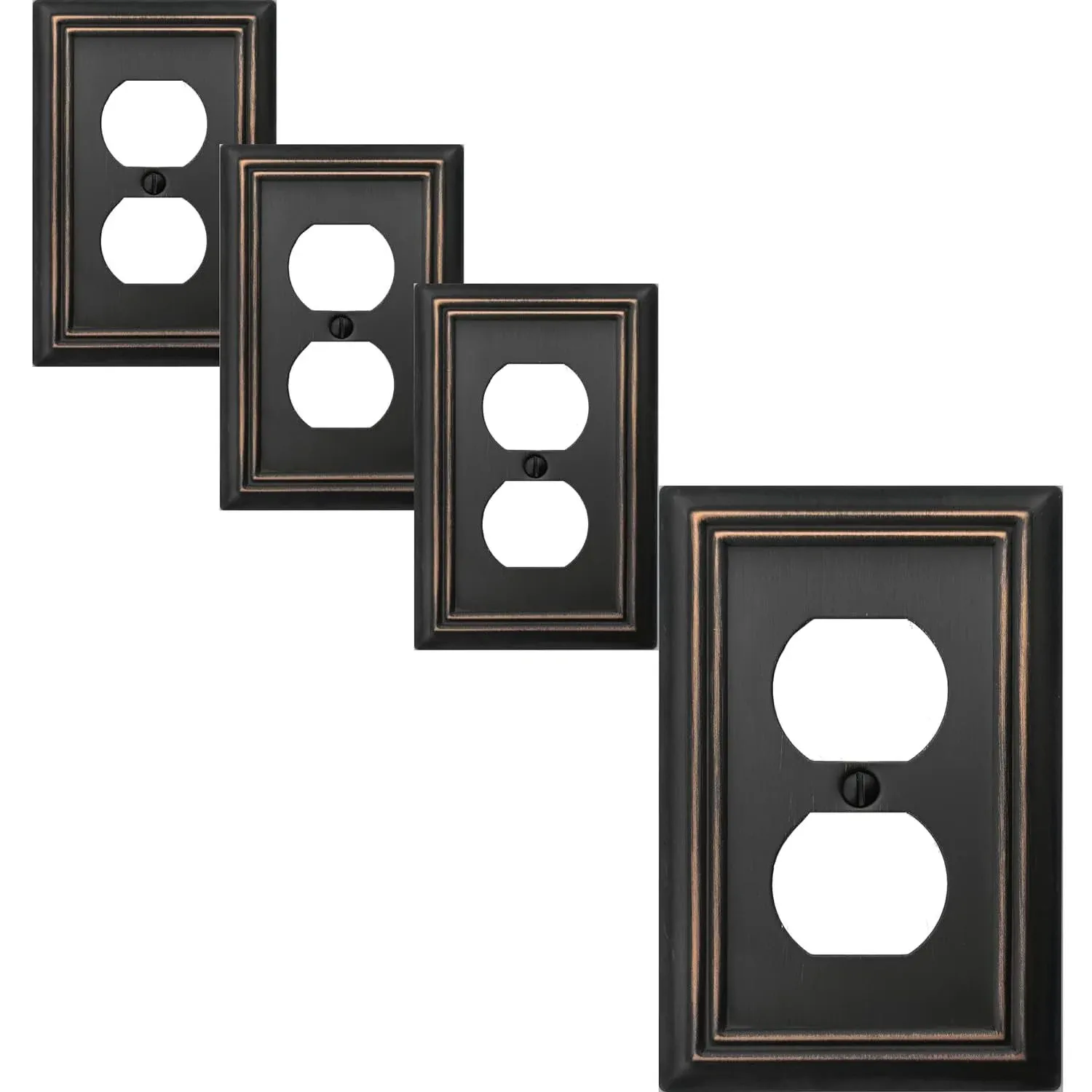 Single Duplex Outlet Light Switch Cover Adler Metal Wall Plate, 4-Pack Aged Bron