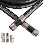 RELIAGINT 30ft TV Cable Wire Black RG6 Coaxial Cable with F Connector, F81 Female Extension Adapter, Low Loss High-Speed Coax Cable Cord Extender