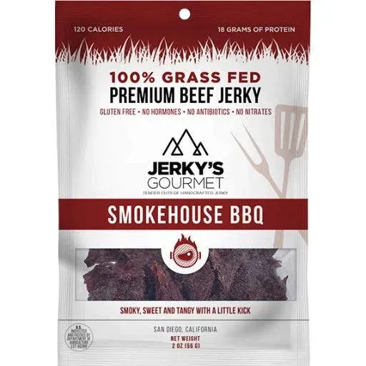 Smokehouse BBQ Grass Fed Beef Jerky - 120 Calorie Snacks, Gourmet, Healthy, Low Carb, High Protein - Keto Friendly & Gluten Free (3 Packs)