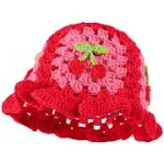 Fiewmay Crochet Bucket Hat for Women Handmade Floral Hat Portable Knitted Elastic Cute Beach Hat for Vacation Traveling