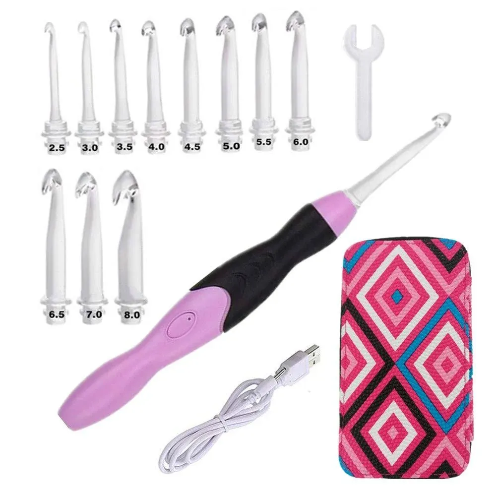 Lighted Crochet Hooks Set - 11 Sizes Light Up Crochet Hooks with Case,Recharg..<wbr/>.