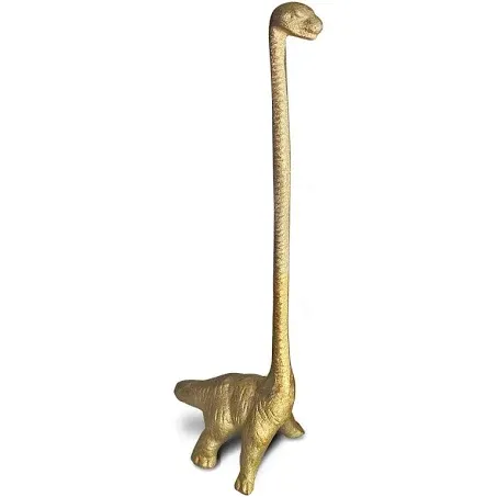 WallCharmers Gold Paper Towel Holder, Metal Toilet or Kitchen Paper Holder for Floor or Countertop, Gold Dino