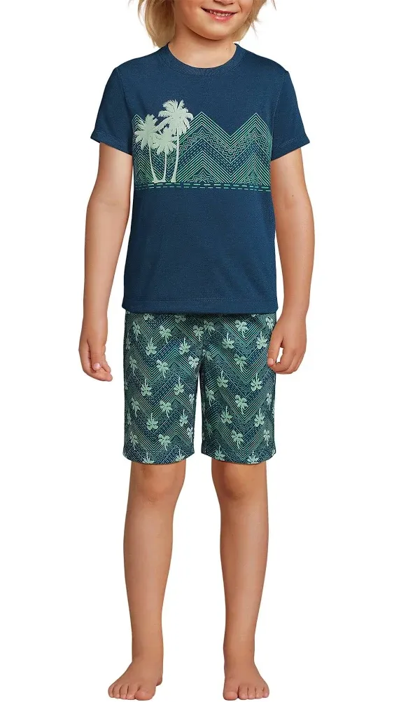 Lands' End Boys Short Sleeve Tee and Shorts Pajama Set