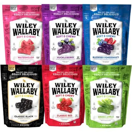 Wiley Wallaby Licorice 10 Ounce Classic Gourmet Australian Style Soft & Chewy Licorice Candy Variety Pack Twists, 6 Pack