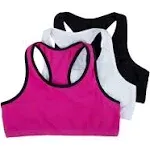 Fruit of the Loom Girls' 3 Pack Cotton Built -Up Stretch Sports Bra in Everyday Colors